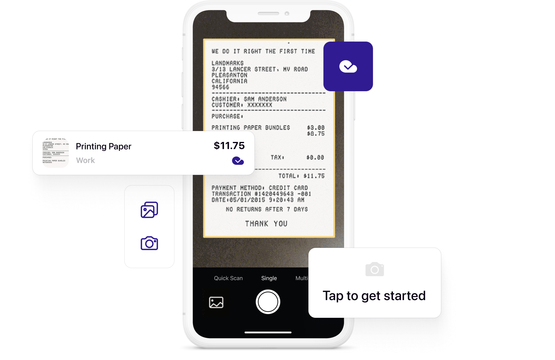 Smart Receipts OCR scanning a receipt on a smartphone